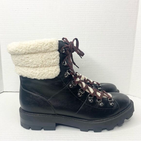 Nine West Womens Size 9.5 Rima Black Faux Leather Combat Boots Lug Sole - Picture 1 of 10